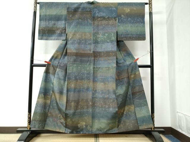 平和屋着物●上質な紬　百柄　更紗草花文　三越扱い　正絹　逸品　CAAZ3501yc