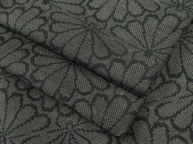平和屋着物●上質な紬　菊　黒地　ロング丈　正絹　逸品　CAAZ3507yc