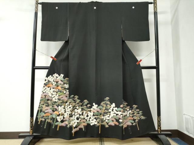 平和屋着物●豪華黒留袖　刺繍　松竹梅　金彩　正絹　逸品　CAAZ3531yc