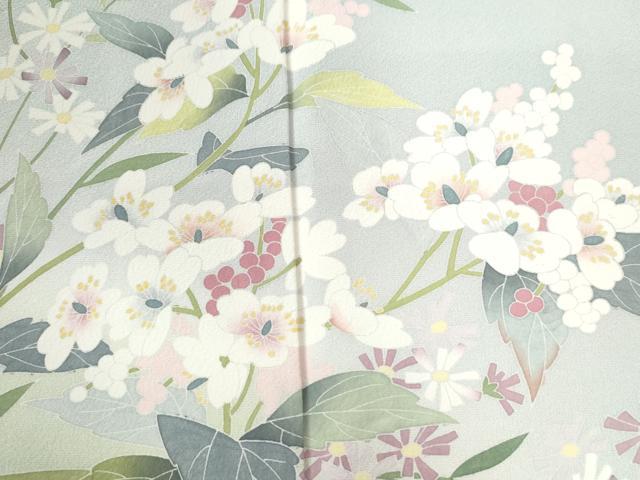 平和屋着物●訪問着　友禅　作家物　南天枝花文　暈し染め　正絹　逸品　CAAZ3547yc 平和屋着物○訪問着 友禅 作家物 南天枝花文 暈し染め