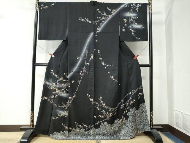 平和屋着物●訪問着　霞枝桜文　暈し染め　黒地　正絹　逸品　CAAZ3558yc