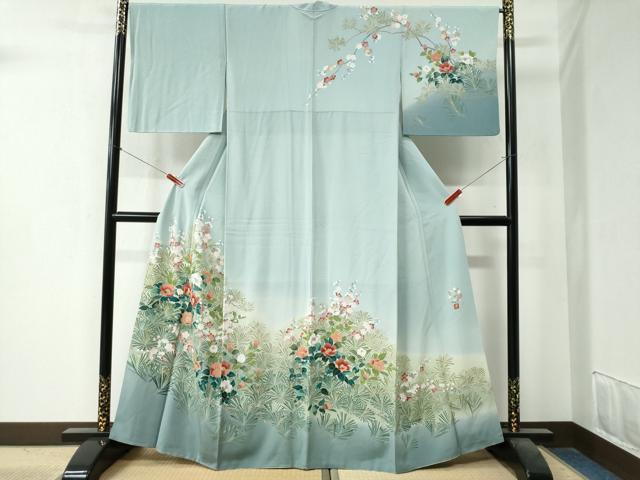 平和屋着物●訪問着　友禅　作家物　松葉花文　暈し染め　正絹　逸品　CAAZ3560yc