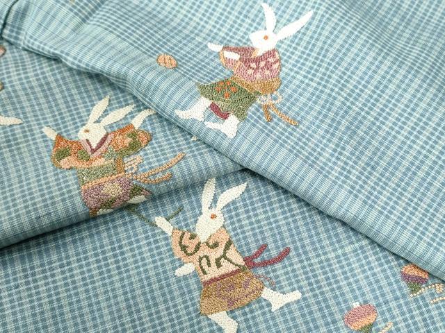 平和屋着物●中国三大刺繍　総相良刺繍　訪問着　紬地　兎　金糸　正絹　逸品　CAAZ3561yc