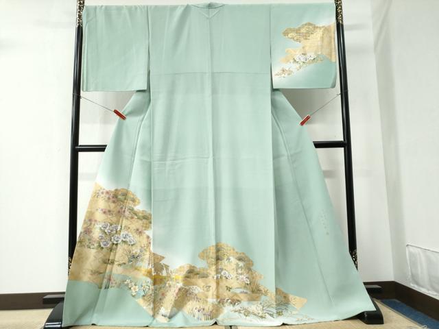 平和屋着物●史上初の女性友禅師 京都府伝統産業優秀技術者 京の名工 岡山武子 訪問着 エ霞花松文  金彩 さが美扱い 正絹 逸品 CAAZ3583yc