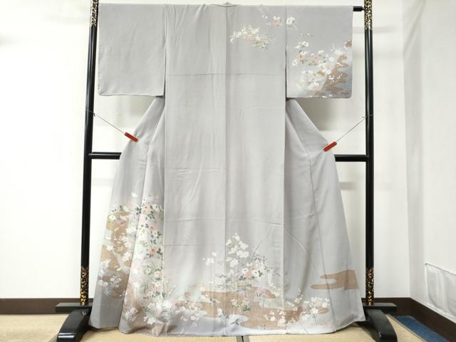 平和屋着物●訪問着　流水孔雀草花文　暈し染め　金彩　正絹　逸品　未使用　CAAZ3598yc