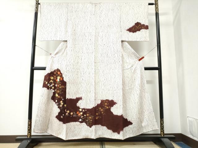 平和屋着物●訪問着　杢目絞り　刺繍　草花文　金彩　正絹　逸品　CAAZ3600yc