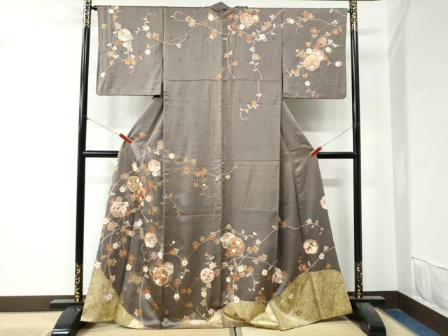 平和屋着物●訪問着　雪輪草花文　金彩　正絹　逸品　CAAZ3652yc