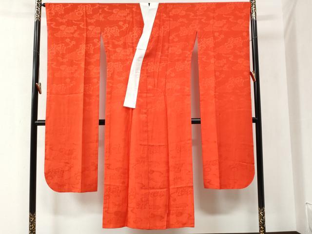 平和屋着物●振袖用長襦袢　無双仕立て　雲取り舞花地紋　紅緋色　正絹　逸品　CAAZ3654yc