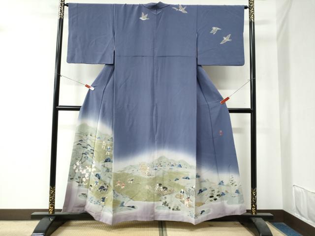 平和屋着物●京友禅伝統工芸士　坂東峰彩　訪問着　田植え　雀　暈し染め　正絹　逸品　CAAZ3681yc