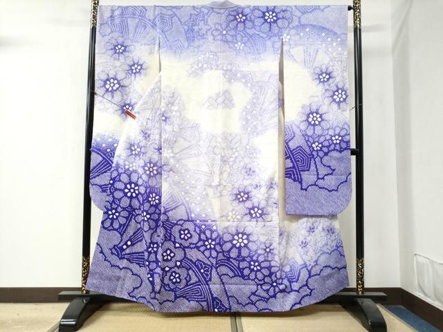 平和屋着物●豪華振袖　総絞り　雲取り源氏車花文　暈し染め　正絹　逸品　CAAZ3685yc