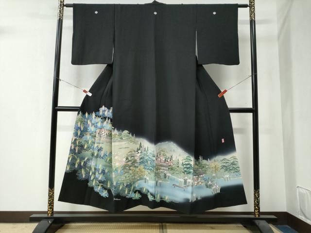 平和屋着物●十日町友禅作家　阿部佳雪　黒留袖　庭園浜松風景文　暈し染め　正絹　逸品　CAAZ3688yc