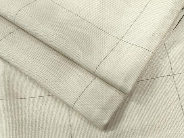 平和屋着物●江戸小紋　紬　万筋に格子　灰×白橡　やまと誂製　正絹　逸品　CAAZ3727yc