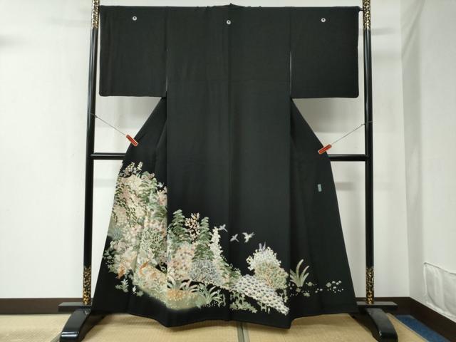 平和屋着物●本加賀友禅作家　江波秀明　黒留袖　孔雀樹林花鳥文　暈し染め　正絹　逸品　CAAZ3751yc