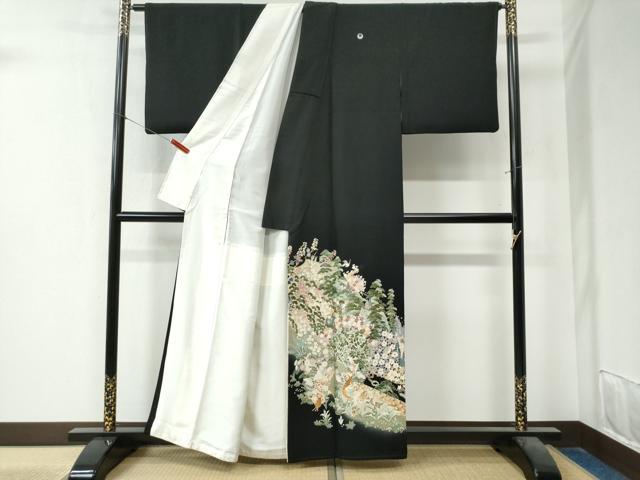 平和屋着物●本加賀友禅作家　江波秀明　黒留袖　孔雀樹林花鳥文　暈し染め　正絹　逸品　CAAZ3751yc