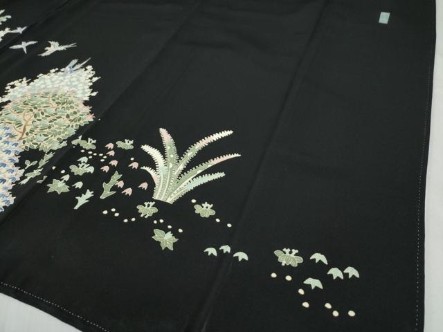 平和屋着物●本加賀友禅作家　江波秀明　黒留袖　孔雀樹林花鳥文　暈し染め　正絹　逸品　CAAZ3751yc