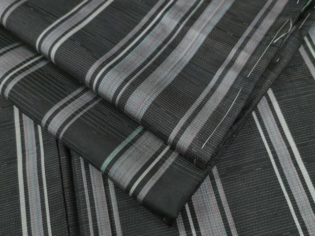 平和屋着物●上質な紬　間道　黒地　正絹　逸品　未使用　CAAZ3780yc