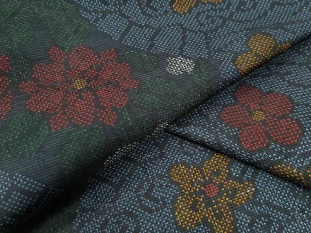 平和屋着物●本場大島紬　7マルキ　雲取り扇面舞花文　正絹　逸品　未使用　CAAZ3800yc