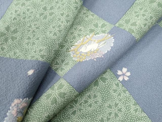 平和屋着物●上質な小紋　市松兎舞桜文　正絹　逸品　CAAZ3827yc