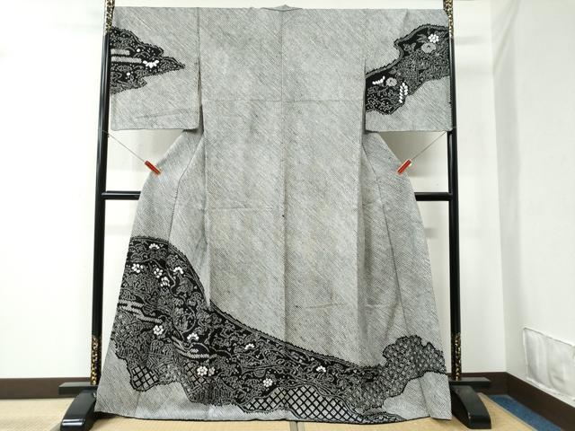 平和屋着物●訪問着　総絞り　エ霞吉祥花松文　黒地　正絹　逸品　CAAZ3841yc