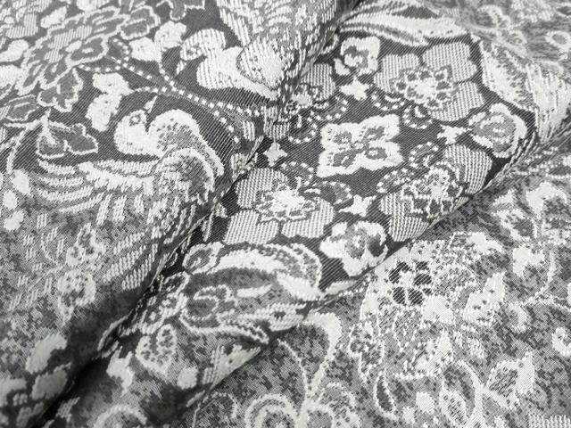 平和屋着物●上質なお召　天目織　更紗花鳥文　正絹　逸品　CAAZ3872yc