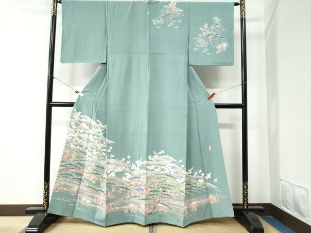 平和屋着物●訪問着　友禅　作家物　飛鶴松梅花文　正絹　逸品　CAAZ3896yc