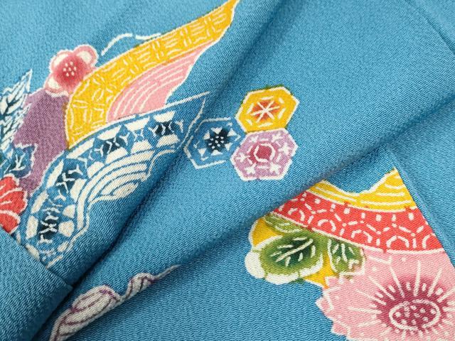 平和屋着物●上質な小紋　型染め　片輪車吉祥草花文　鬼しぼ縮緬　正絹　逸品　CAAZ3925yc