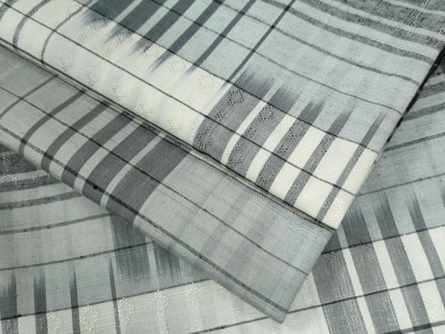 平和屋着物●上質な紬　花織　変わり格子　正絹　逸品　CAAZ3926yc