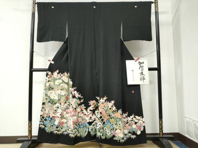 平和屋着物●本加賀友禅作家　鶴見保次　黒留袖　松竹梅花文　色紙付き　正絹　逸品　CAAZ3956yc