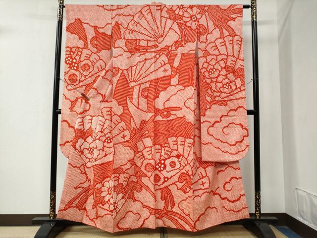 平和屋着物●豪華振袖　総絞り　檜扇草花文　正絹　逸品　CAAZ3987yc