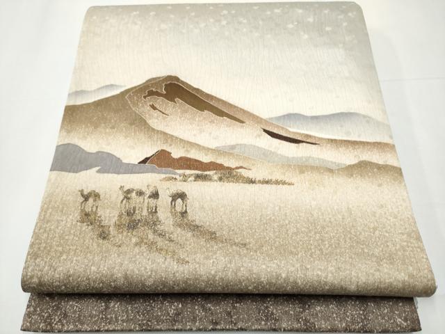 平和屋着物●太鼓柄袋帯　作家物　シルクロード　ラクダ　遠山文　金通し地　正絹　逸品　CAAZ4013hy
