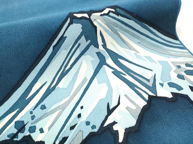 平和屋着物○太鼓柄袋帯 藍 型染め 遠山文 鬼しぼ縮緬 正絹