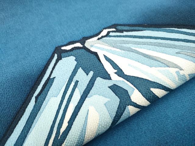 平和屋着物○太鼓柄袋帯 藍 型染め 遠山文 鬼しぼ縮緬 正絹