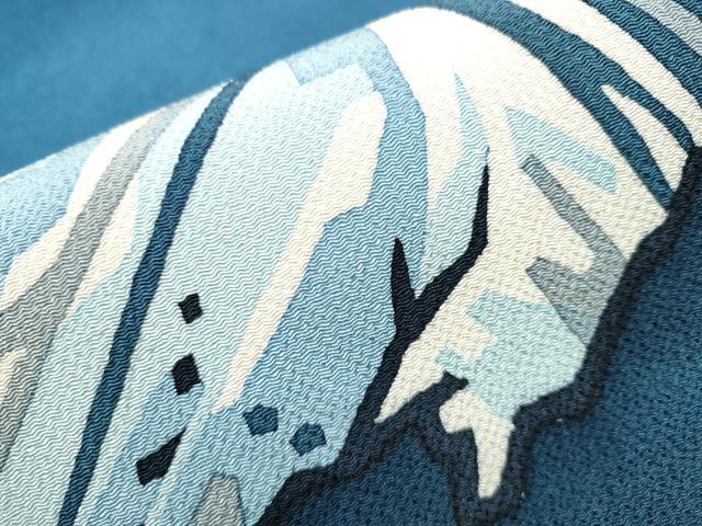 平和屋着物○太鼓柄袋帯 藍 型染め 遠山文 鬼しぼ縮緬 正絹