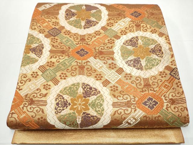 平和屋着物●六通柄袋帯　唐織　名物裂正倉文　金糸　正絹　逸品　未使用　CAAZ4045hy