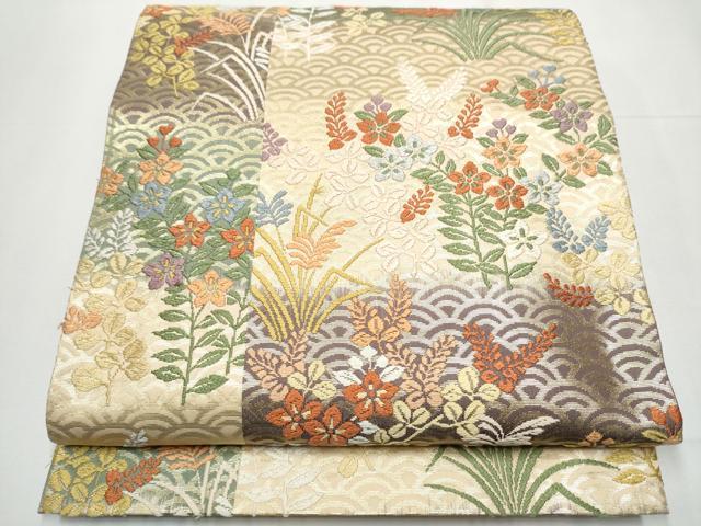 平和屋着物●六通柄袋帯　唐織　草花文　金糸　正絹　逸品　CAAZ4066hy