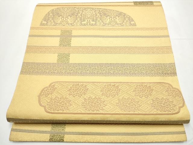 平和屋着物●六通柄袋帯　向かい鳥動物花文　正絹　逸品　CAAZ4067hy