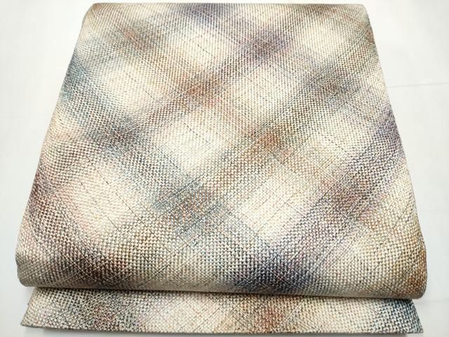 平和屋着物●両面　全通柄袋帯　三田清治作　室門耕一郎作　三紬組織　斜線文　金糸　証紙付き　正絹　逸品　CAAZ4073hy