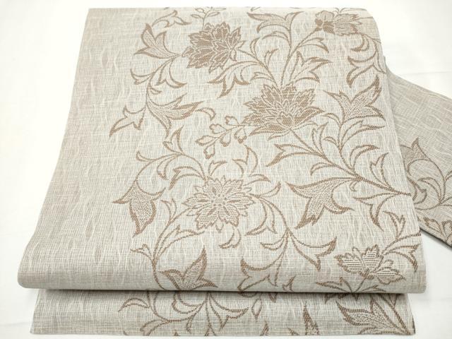 平和屋着物●九寸名古屋帯　櫛織　更紗花文　銀通し地　正絹　逸品　CAAZ4083hy