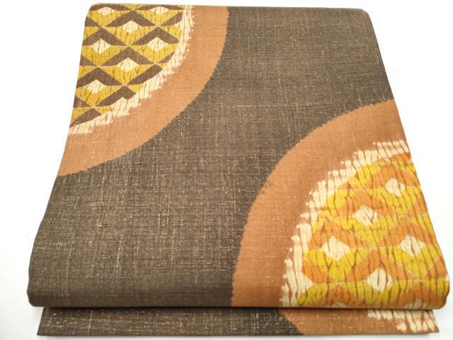 平和屋着物●六通柄袋帯　紬地　杢目絞り　菱繋ぎ　金彩　正絹　逸品　CAAZ4109hy