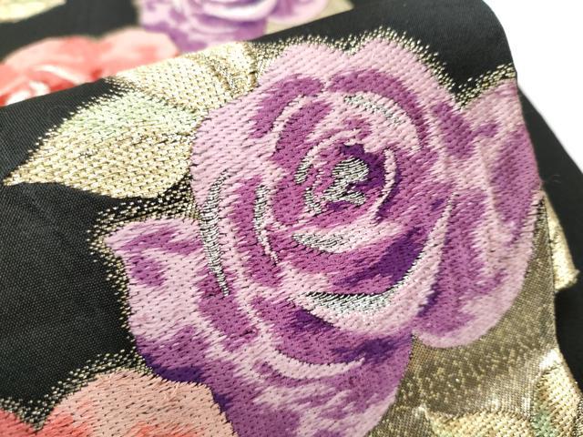 平和屋着物○六通柄袋帯 唐織 薔薇 黒地 金銀糸 正絹 逸品 CAAZ4125hy