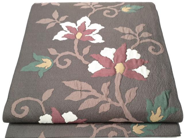 平和屋着物●両面　六通柄袋帯　ふくれ織　更紗花唐草文　正絹　逸品　未使用　CAAZ4136hy