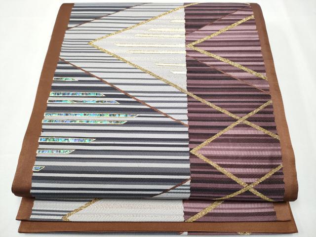 平和屋着物●西陣　つちもと謹製　袋帯　螺鈿　幾何学文様　金銀糸　正絹　逸品　CAAZ4141hy