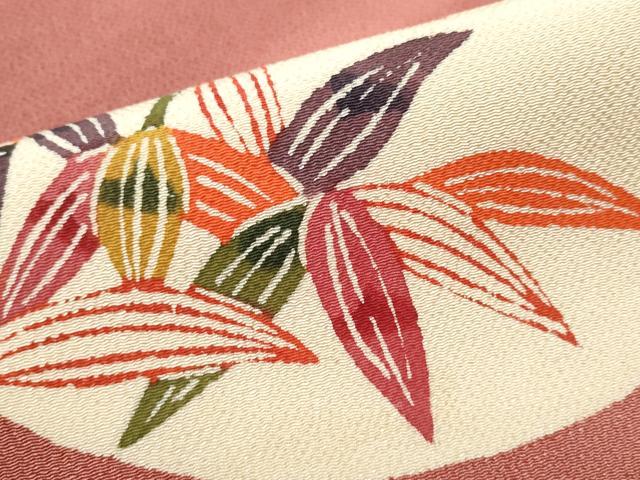 平和屋着物●九寸名古屋帯　紅型　笹竹文　鬼しぼ縮緬　正絹　逸品　CAAZ4144hy 平和屋着物○九寸名古屋帯 紅型 笹竹文 鬼しぼ縮緬 正絹 逸品