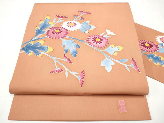 平和屋着物●本加賀友禅　瀬戸算　塩瀬　九寸名古屋帯　枝菊文　正絹　逸品　CAAZ4145hy