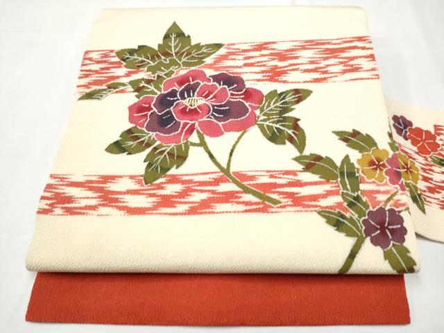 平和屋着物●九寸名古屋帯　型染め　枝花文　鬼しぼ縮緬　正絹　逸品　CAAZ4146hy