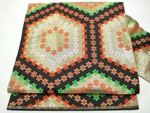 平和屋着物●西陣　川島織物　九寸名古屋帯　亀甲花文　黒地　金糸　正絹　逸品　CAAZ4151hy