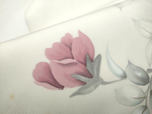 平和屋着物○塩瀬 九寸名古屋帯 作家物 手描き 枝花文 金彩