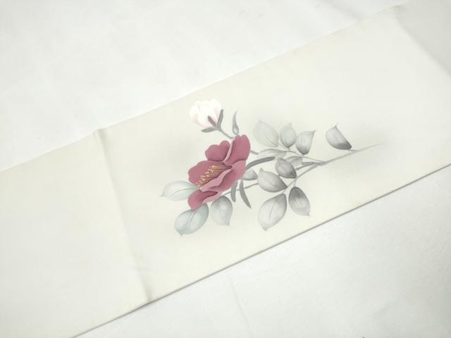 平和屋着物○塩瀬 九寸名古屋帯 作家物 手描き 枝花文 金彩