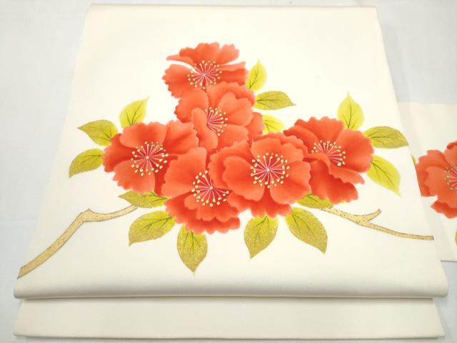 平和屋着物●塩瀬　九寸名古屋帯　枝花文　金彩　正絹　逸品　CAAZ4187hy