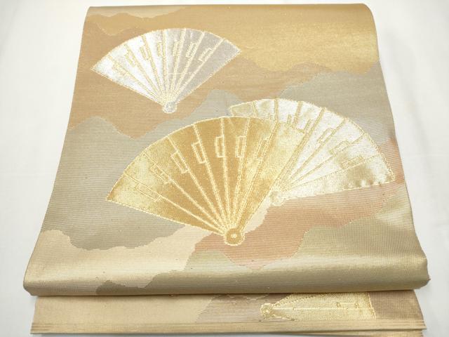 平和屋着物●西陣　川島織物　六通柄　本袋帯　桧扇　金銀糸　正絹　逸品　CAAZ4210hy
